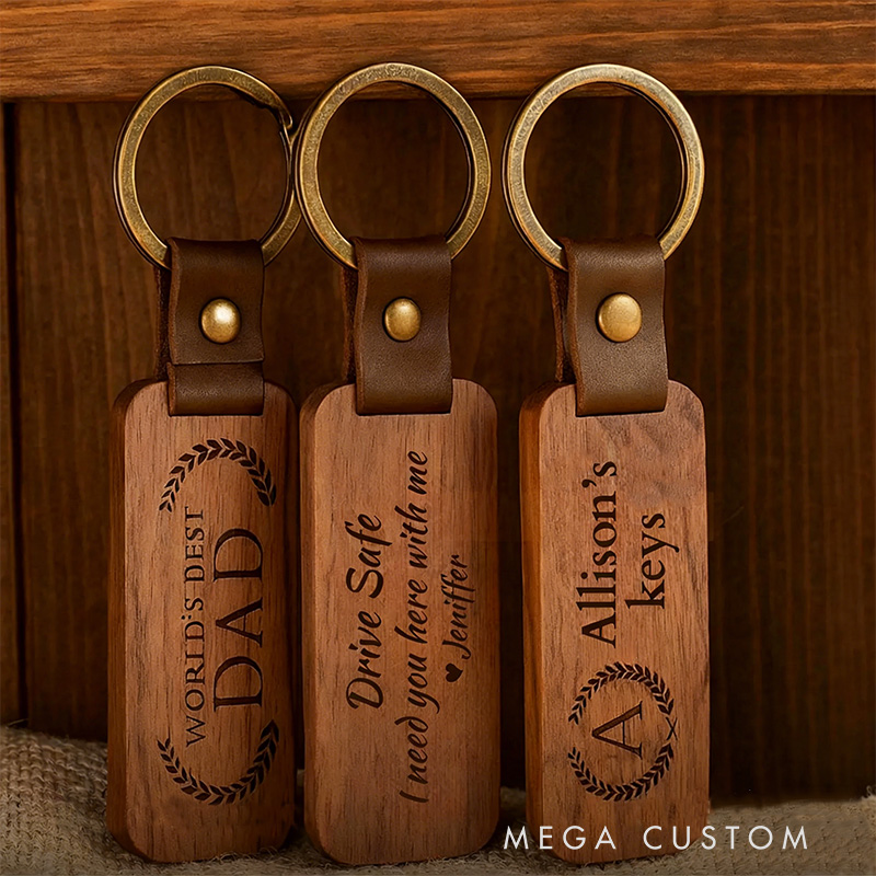 Personalised Wooden Keychain  Valentine's Day Gift for couple keychain Bar Round Wood Keys Ring Wood Handmade Gift for Boyfriend Dad Boyfriend Keychain Anniversary