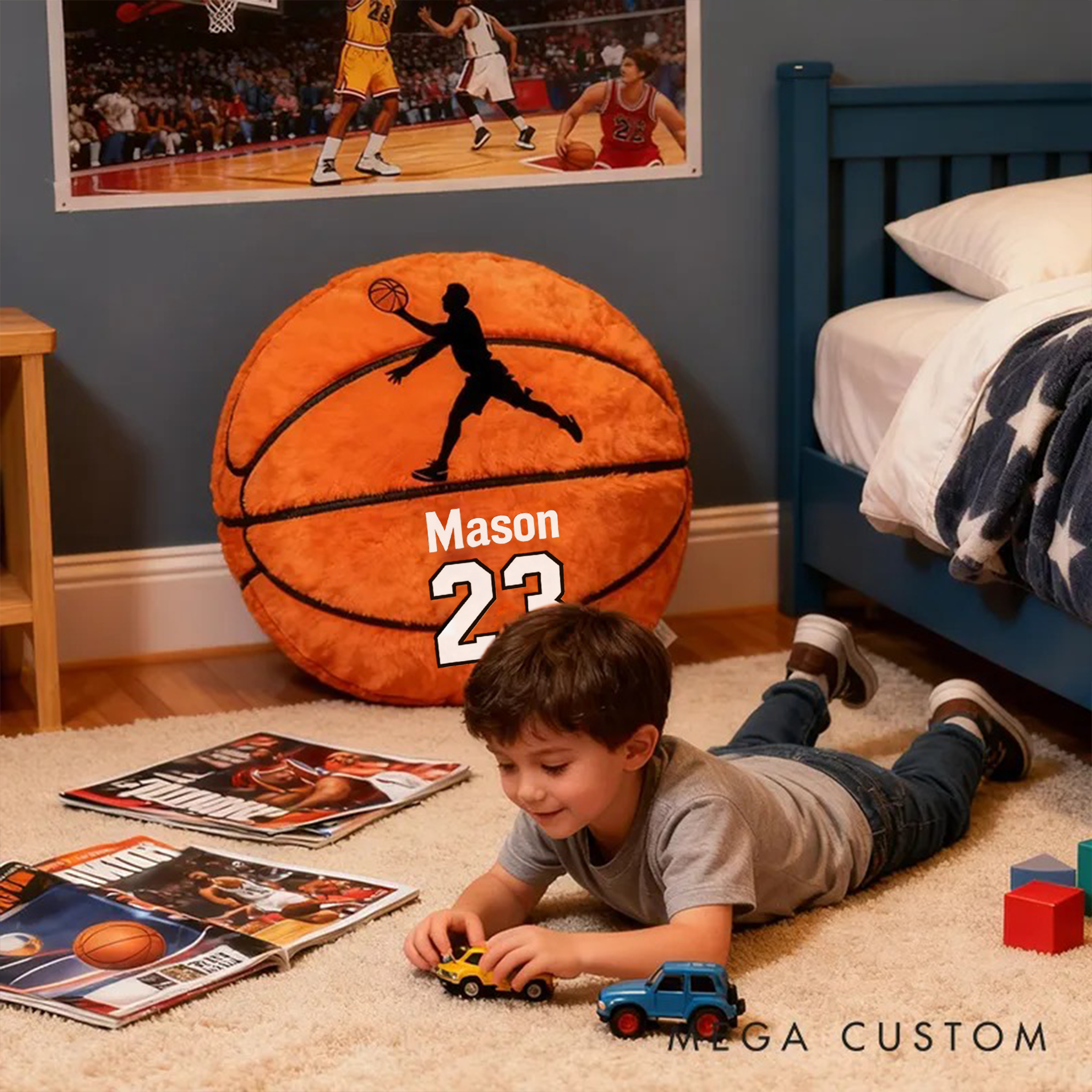 Personalized Basketball Pillow with Custom Name and Jersey Number for Kids and Sports Fans