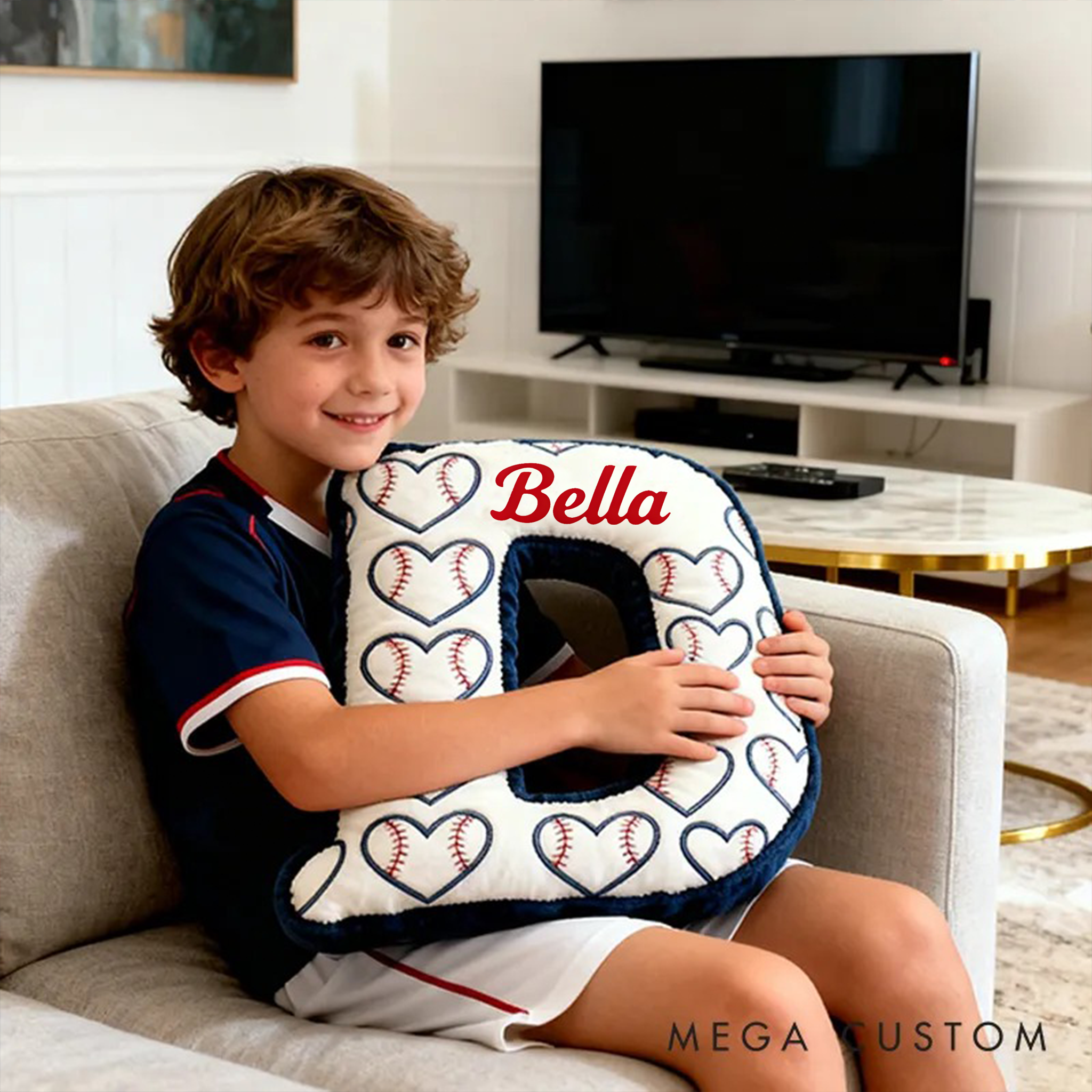Personalized Heart Pattern Baseball Pillow with Name for Sports Enthusiasts