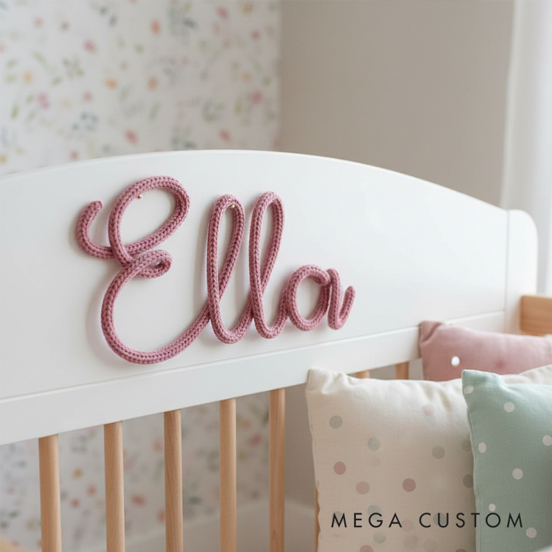 Personalized Handcrafted Yarn Knitted Wire Name Sign Custom Nursery Decor for Babies & Kids Perfect Keepsake Gift