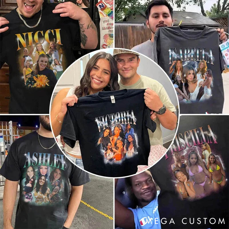 Personalized Girlfriend Bootleg Style Classic T-Shirt Custom Text Boyfriend Photo Tee Couple Face Rap Style Shirt Valentine's Day Gift for Him Her