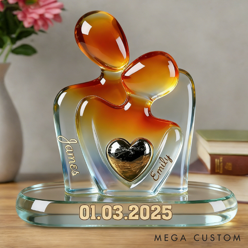 Personalized Acrylic Couple Figurine 2D Flat Couple Hug Statue with Heart Inlay Custom Couple Valentine's Gift Plaque