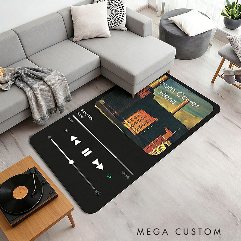 Personalized Music Player Interface Rug with Photo and Song for Music Lovers Unique Decorative Carpet for Room and Music Studio for Valentine's Day Anniversary Birthday