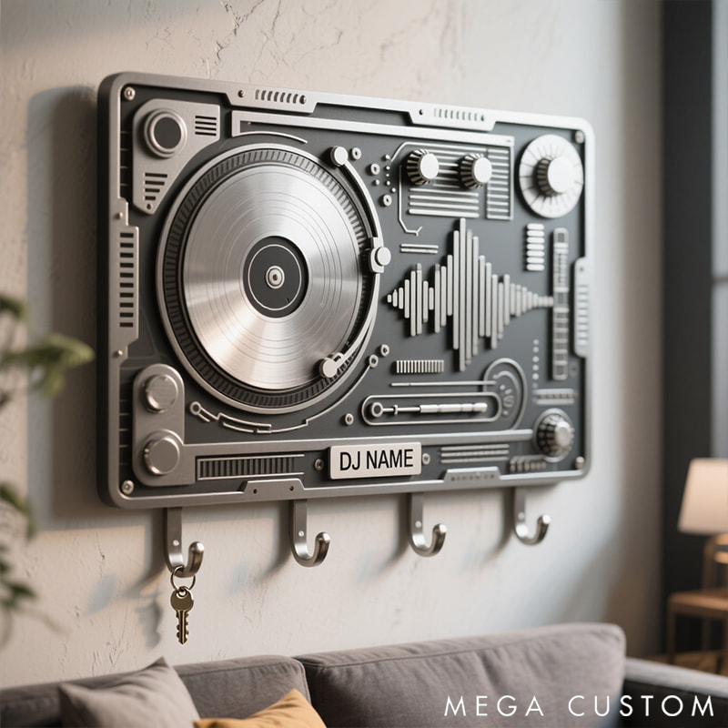 Personalized Metal Keychain Hook with DJ Motif Perfect Gift for Music Lovers