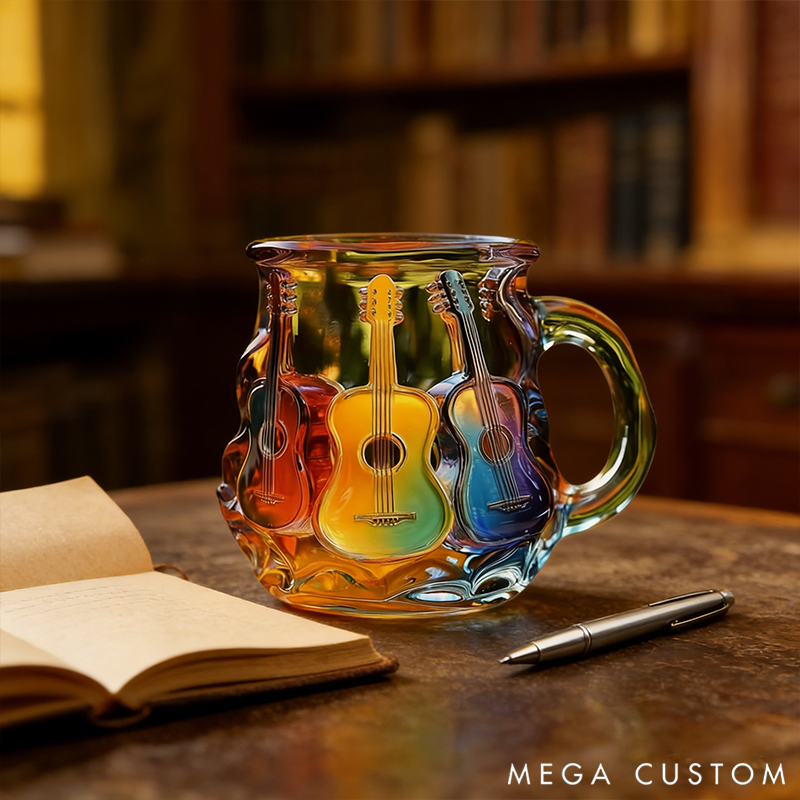 Personalized Colorful Guitar Music Art Mug Glass Cup Gifts for Music Lovers