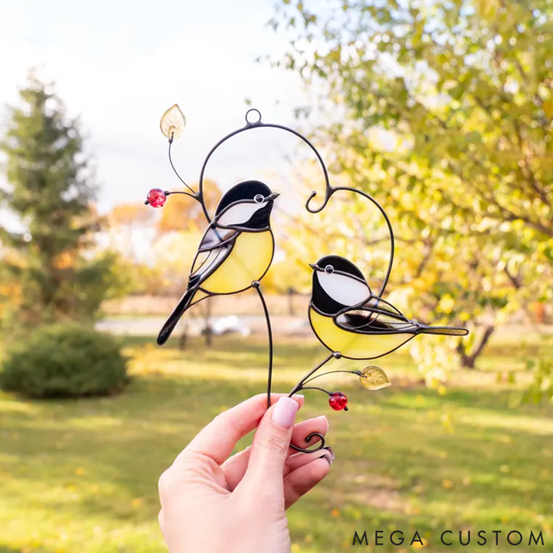 Personalized Pet Lover Funny Couple of Chickadees Stained Sun Catcher