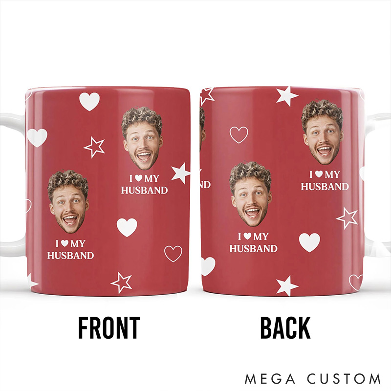 Personalized Couple I love My Husband Mug Custom Photo Portrait  Mug Full Printed Funny Mug for Couple Valentine's Gift for Husband