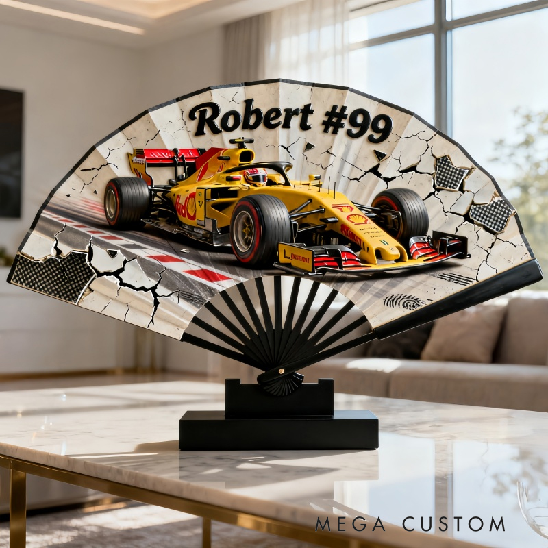 Personalized Racing Themed Pattern Fan the Perfect Gift for Racers
