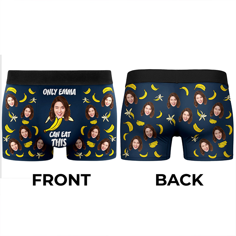 Personalized Girlfriend Wife Face Boxer Brief Only Her Can Eat This With Bananas Men Underwear with Photo Valentines Day Gift for Boyfriend Husband