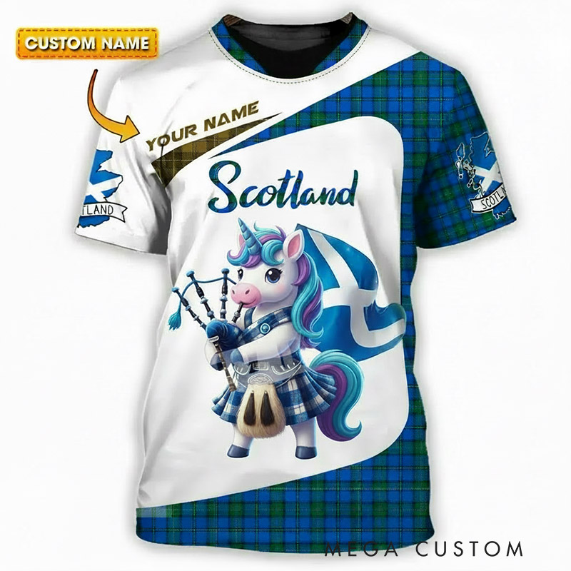 Personalized Scotland Bagpipe Cartoon Animals Classic T-Shirts with Your Name Gift for Scottish Culture Enthusiasts Bagpipe Lovers Music Lovers