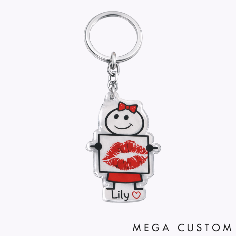 Personalized Minimalist Stick Figures Couple Keychain Custom Names Expressing Love Symbolic Holiday Gift for Couples