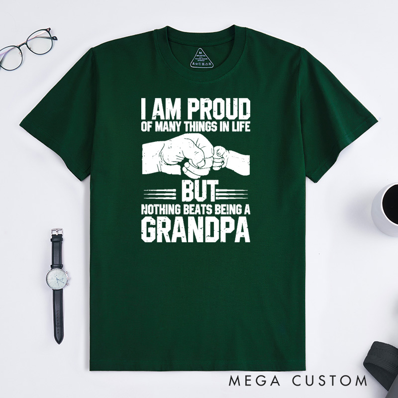 Personalized Grandpa T-Shirt Custom I Am Proud Nothing Beats Being a Grandpa Gift for Grandfather Father's Day Birthday Comfortable Cotton Shirt