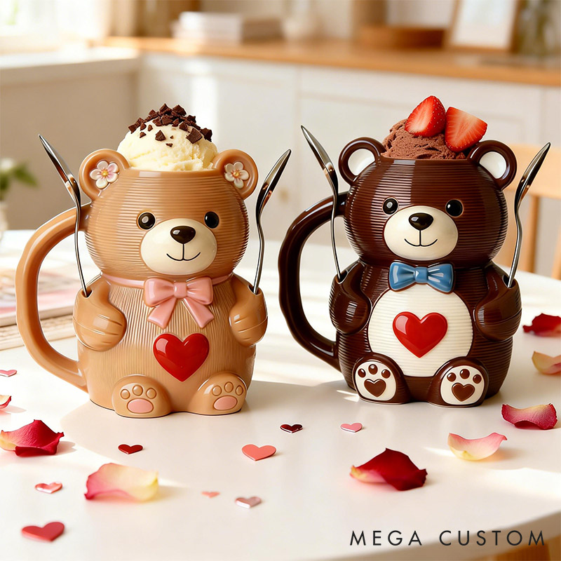 Personalized Teddy Bear Couple Ice Cream Pint Holder 3D Printed with Spoon Slots & Snack Drawer Anniversary Gift Valentine's Day Gift for Him Her