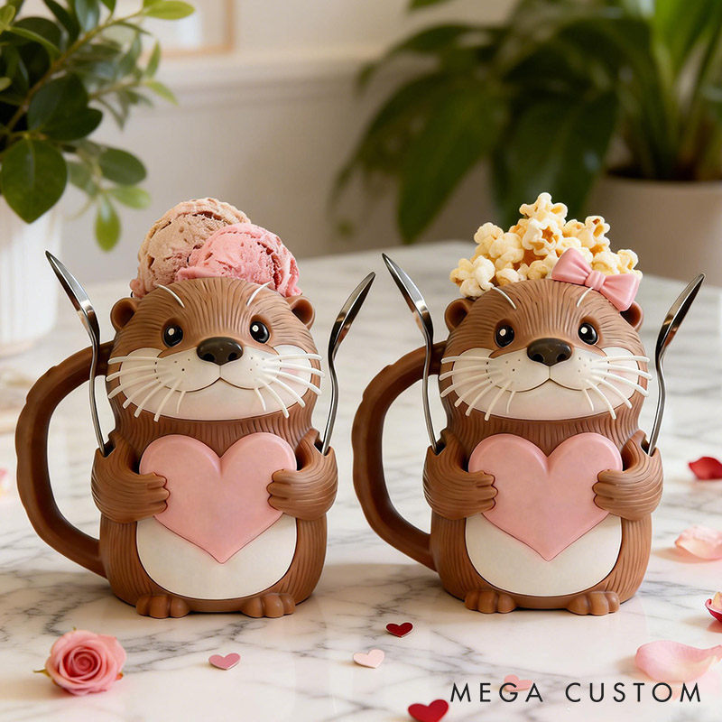 Personalized Otter Couple Ice Cream Pint Holder 3D Printed with Spoon Slots & Snack Drawer Anniversary Gift Valentine's Day Gift for Him Her