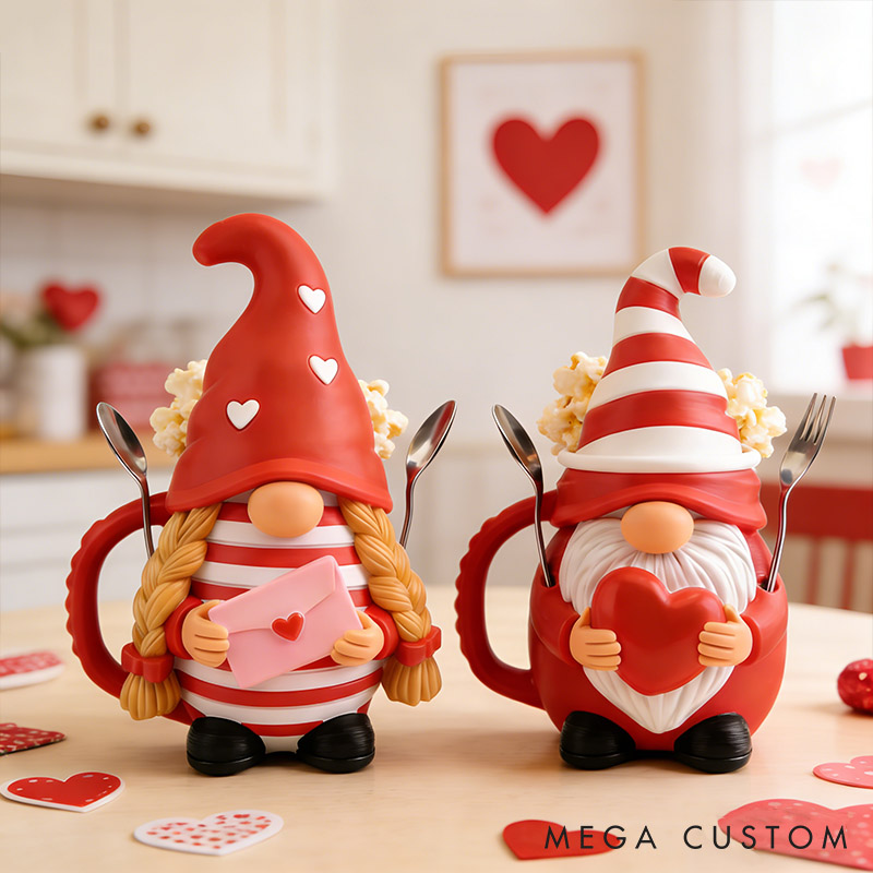 Personalized Gnome Couple Ice Cream Pint Holder 3D Printed with Spoon Slots & Snack Drawer Anniversary Gift Valentine's Day Gift for Him Her