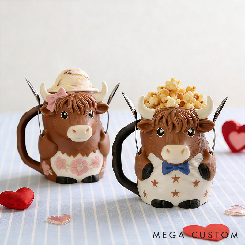 Personalized Highland Cow Couple Ice Cream Pint Holder 3D Printed with Spoon Slots & Snack Drawer Anniversary Valentine's Day Gift for Him Her