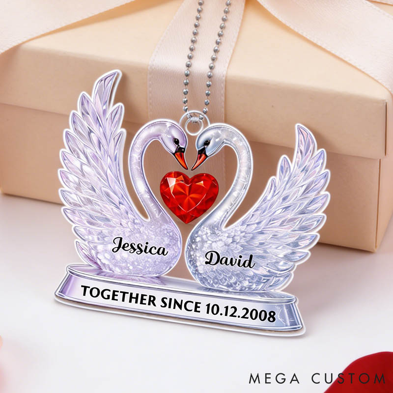 Personalized Crystal Swan Couple Together Since Acrylic Ornament Custom Car Ornament with Couple Names Anniversary Valentine's Day Gift for Him Her