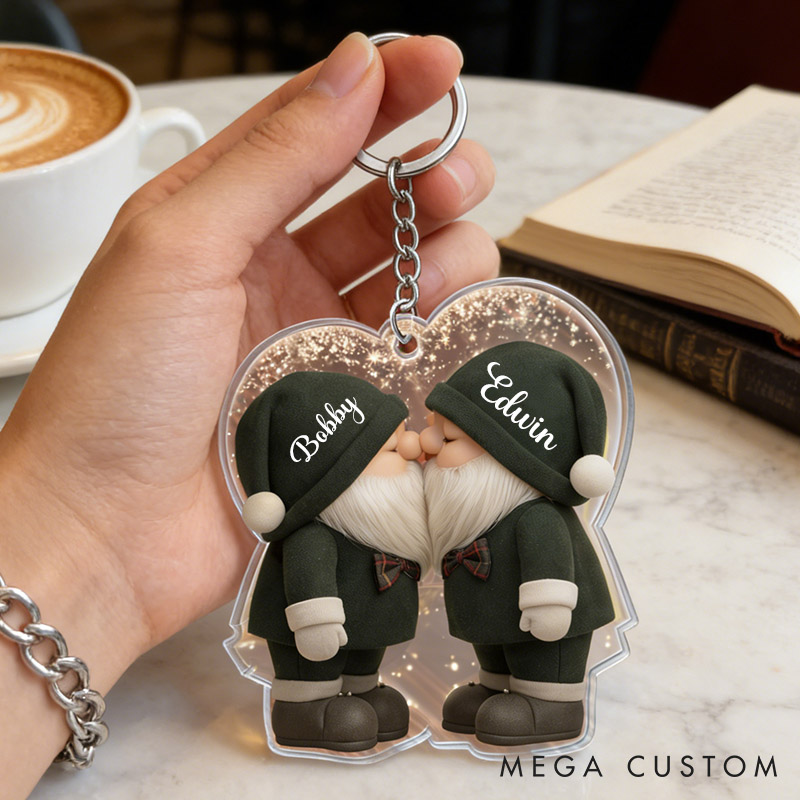 Personalized Gnome Couple Keychain Kiss Couple Gnome Keyring Wedding Anniversary Gift for Him Her Valentine's
