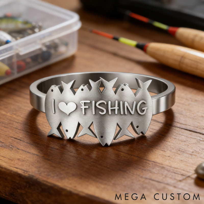 Personalized I Love Fishing & You Ring Engraved Romantic Gift for Anglers Fisherman's Surprise Present