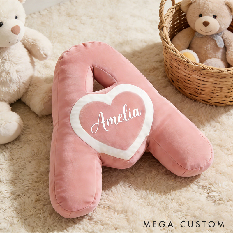 Personalized Heart Letter Pillow with Name Custom Throw Pillow for Her 