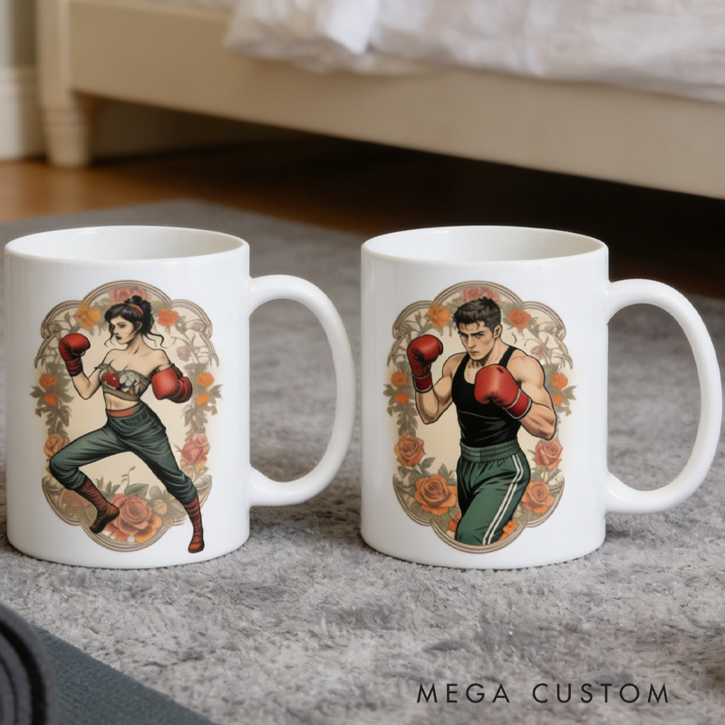 Personalized Couple Mug Fitness Gift Victorian Kickboxing Coffee Mug Vintage Gift Fitness Cup for Gym Lover