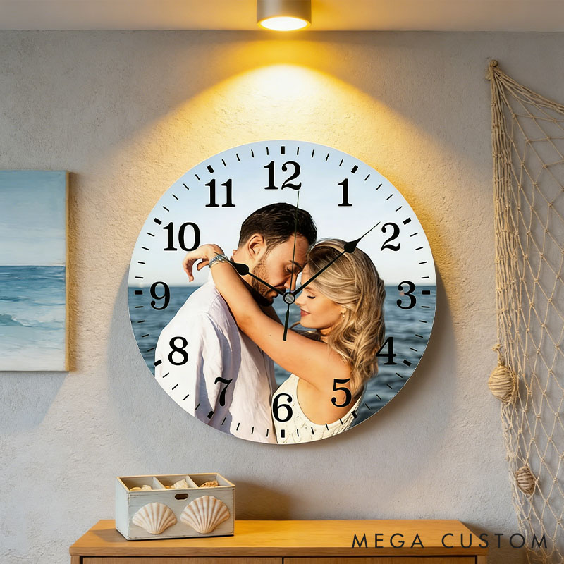 Personalized Couple Photo Portrait Wall Clock Custom Newlyweds Wall Clock with Couple Own Picture Anniversary Gift Valentines Day Gift for Him Her