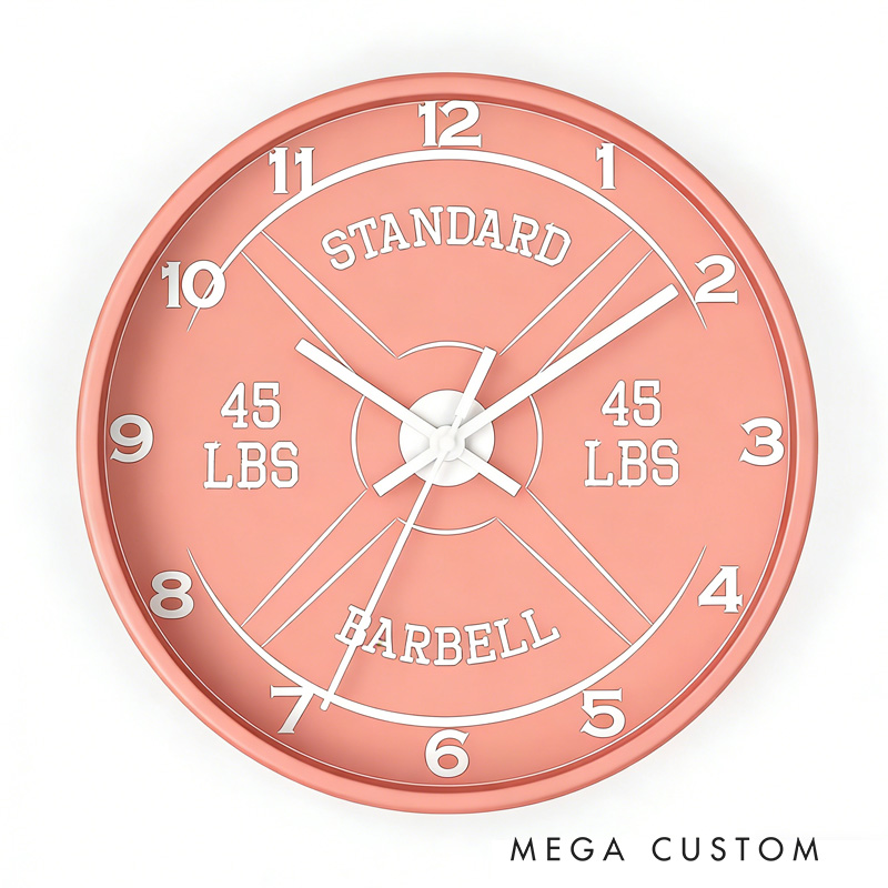 Personalized Gym Wall Clock 45lb Barbell Gym Clock Silent Analog Wall Decor Workout Clock Wall Clock for Gym Lover