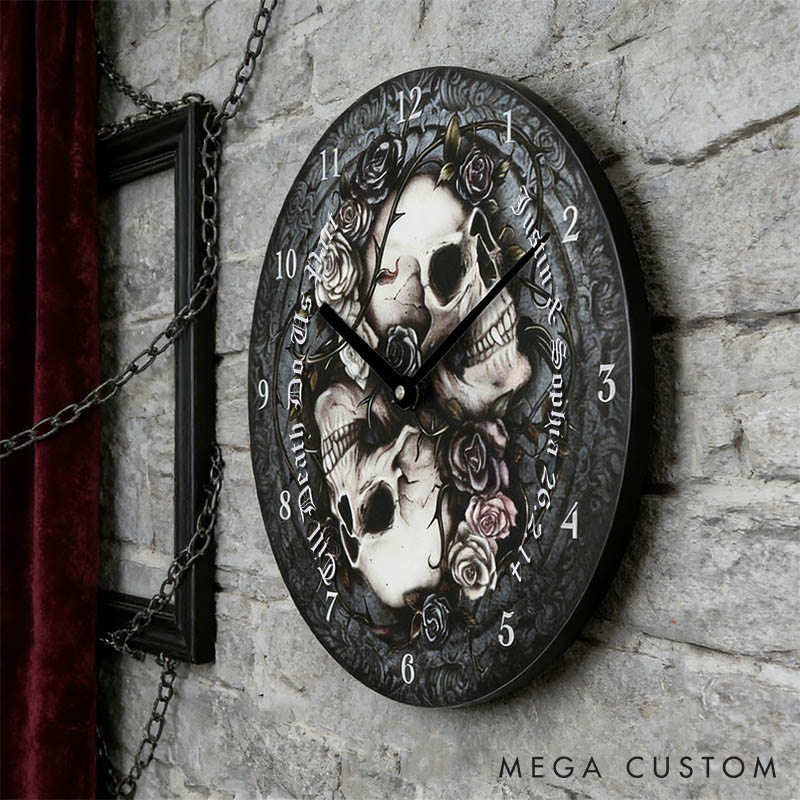 Personalized Skull Couple Till Death Do Us Part Wall Clock Custom Retro Gothic Style 3D Effect Wall Clock Anniversary Gift Valentine's Day Gift