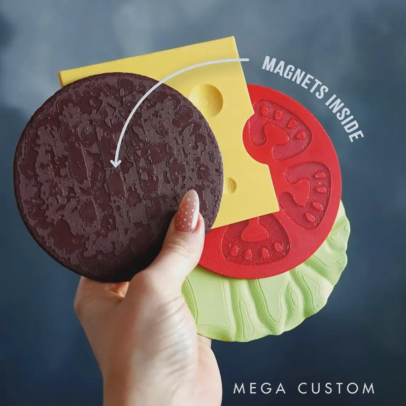 Capy-Burger Coaster Set – Cute Capybara + Burger 3D Printed Coasters, Kitchen & Bar Accessory, Unique Gift Idea,