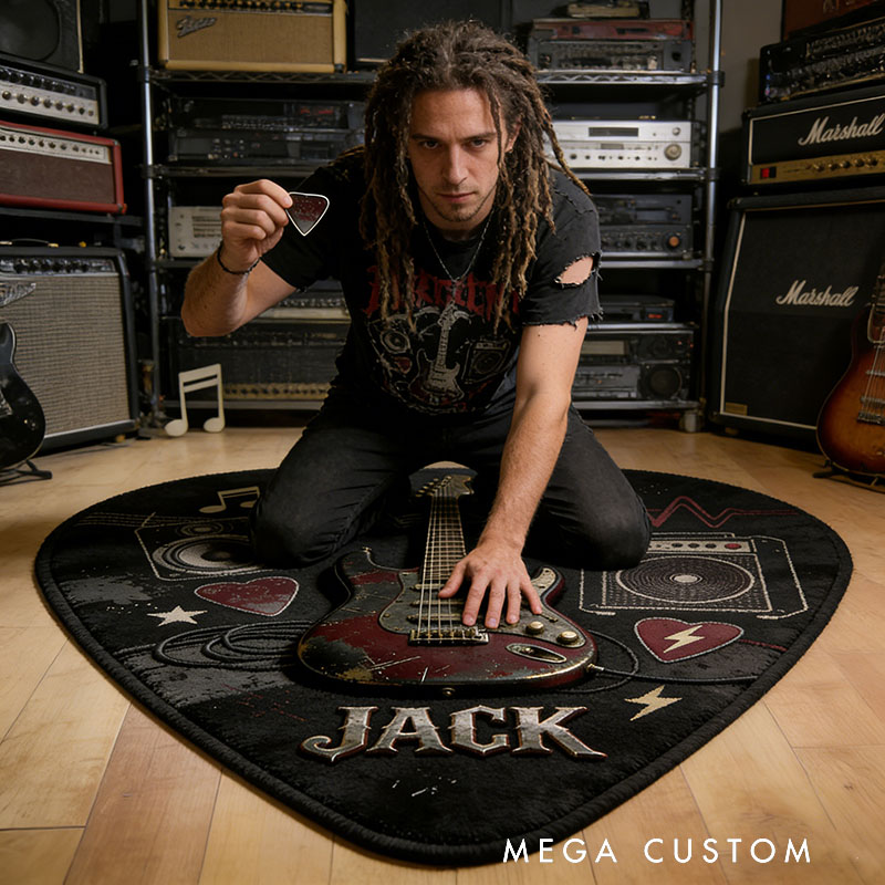 Personalized Punk Guitar Pick Rug with Your Style and Name for Guitarist Unique Decorative Carpet for Room and Music Studio
