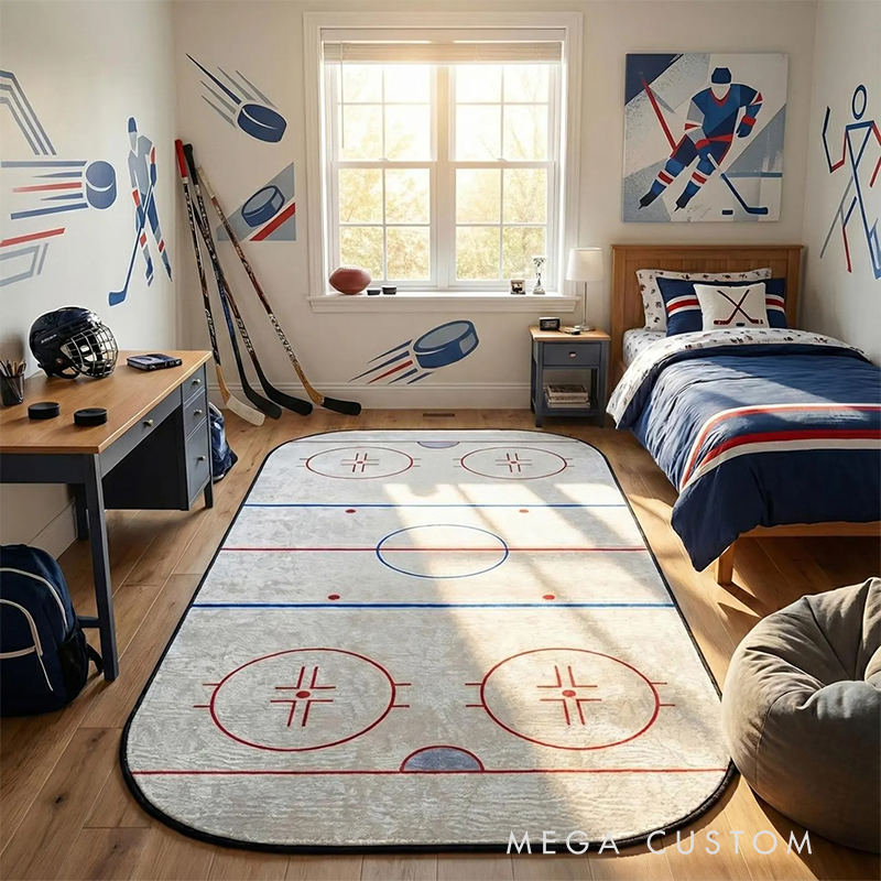 Personalized Hockey Rink Rug Custom Team Logo or Name Fun Play Mat for Kids to Inspire Creativity and Active Play  Gift For Ice Hockey Lovers