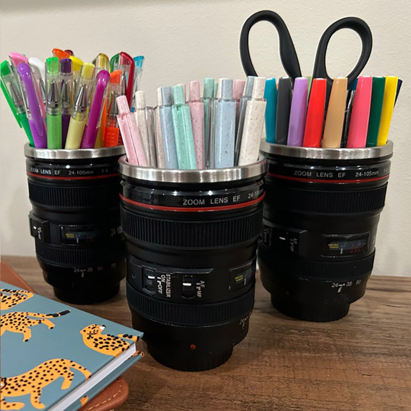 Personalized Camera Lens Pen Holder Gift for Photographer Desk Organizer for Photography Lover Office Pencil Cup Photography Accessories