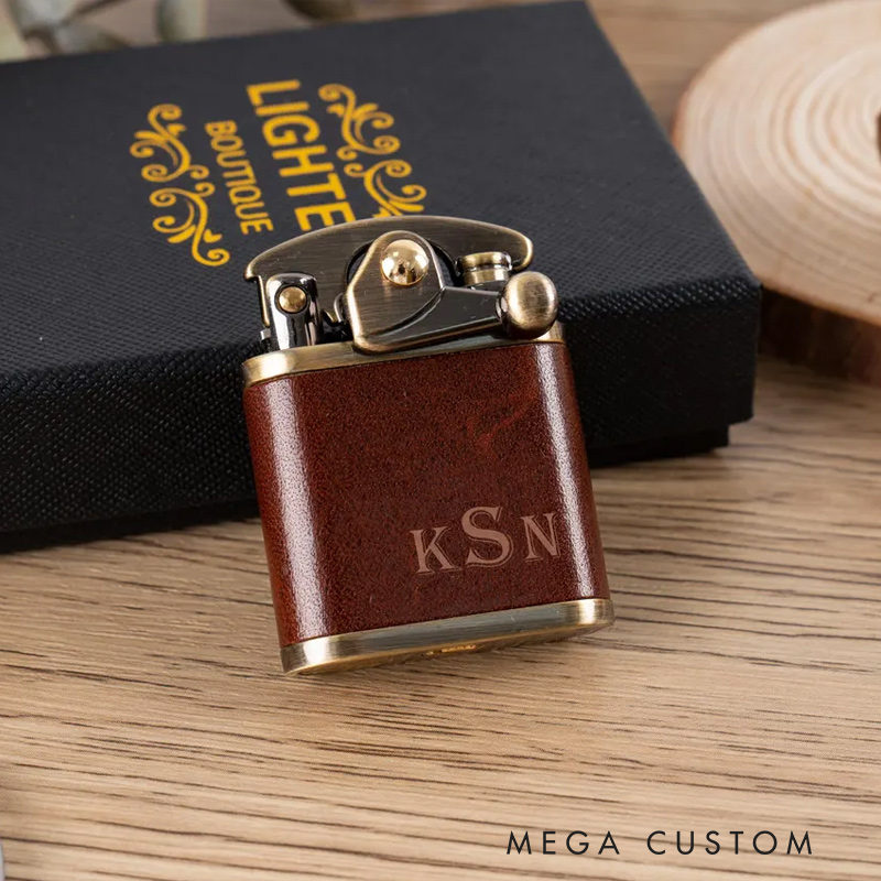 Personalized Engraved Leather Lighter for Men Groomsmen Wedding Valentine’s Day Gift for Boyfriend Dad Gift Anniversary Gift for Him