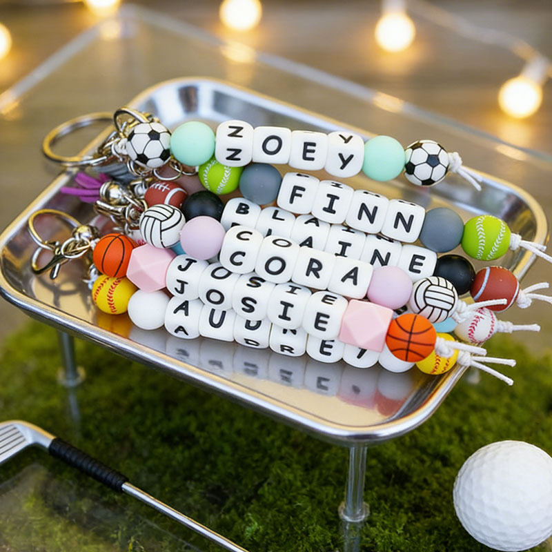 Personalized Sport Name Keychain Kids Sport Backpack Keychain Silicone Name Custom Name Keychain Soccer Football Volleyball Keychain