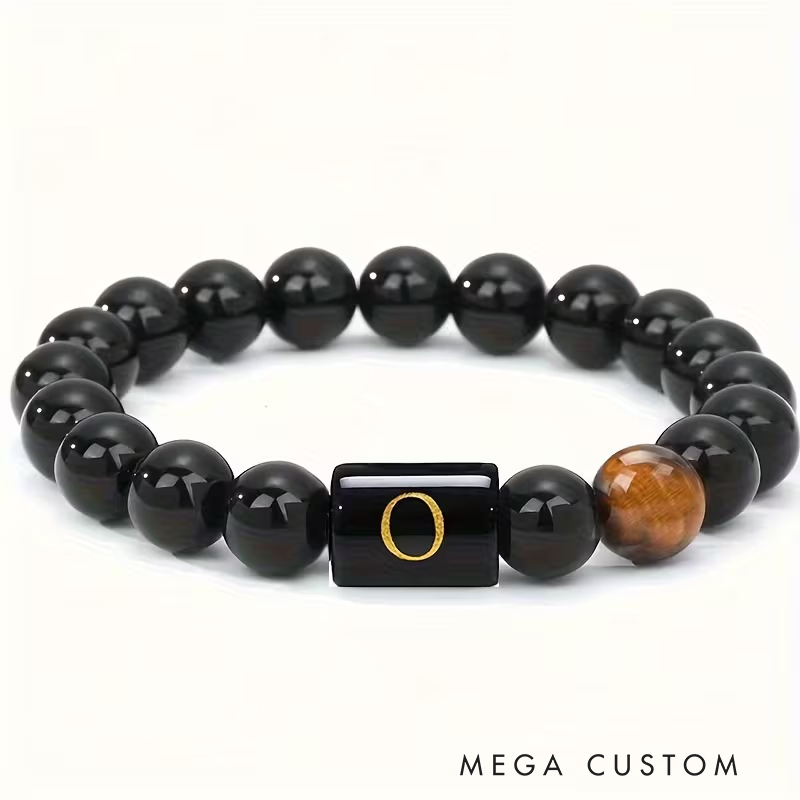 Personalized Tiger Eye Stone Letter Bracelet Fashion A To Z Letters Groomsmen Bracelets Men’s Gifts Valentine’s Day Gifts Dad Anniversary Gift for Him