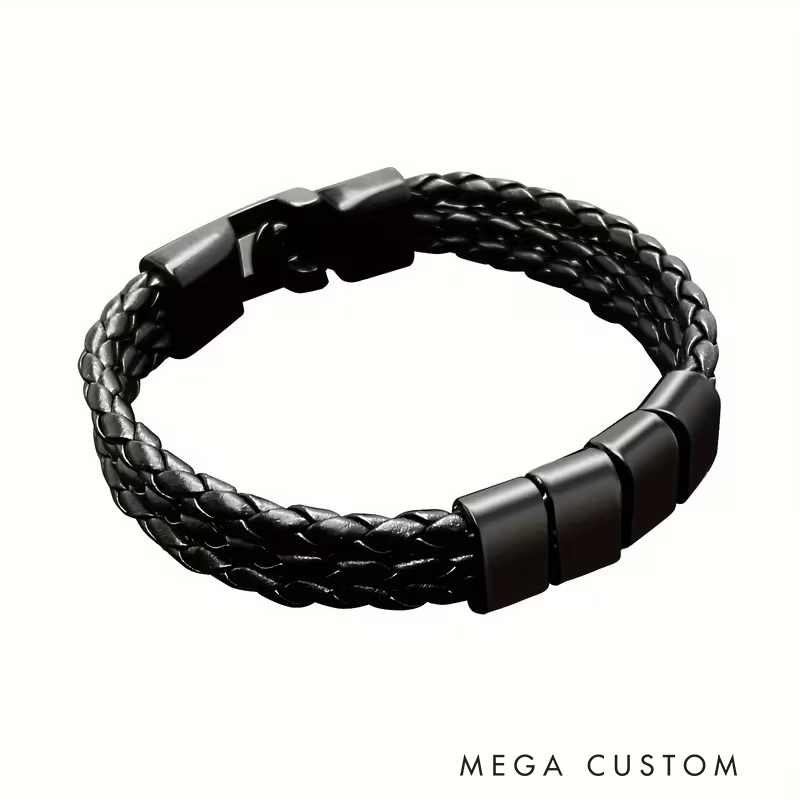 Personalized Stainless Steel Woven Bracelet Custom 1-7 Name Engraving Ideal Men's Gifts for Father's Day and Valentine's Day