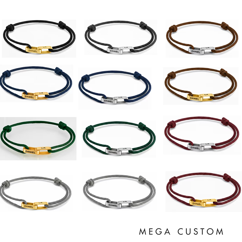 Personalized Adjustable Couple Bracelet Custom 2-Name Engraving Minimalist Beaded Rope Maillard Tones Ideal Men's Gifts for Father's Day and Valentine's Day