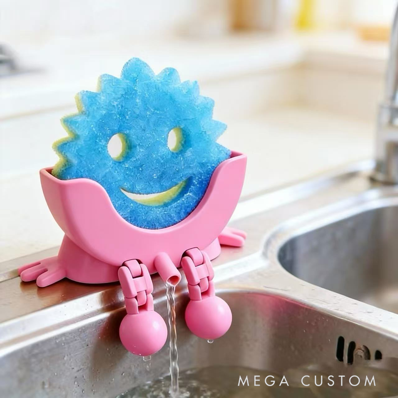 3D Printed Sink Sponge Holder - Funny Smiley Face Kitchen Organizer with Drainage Legs
