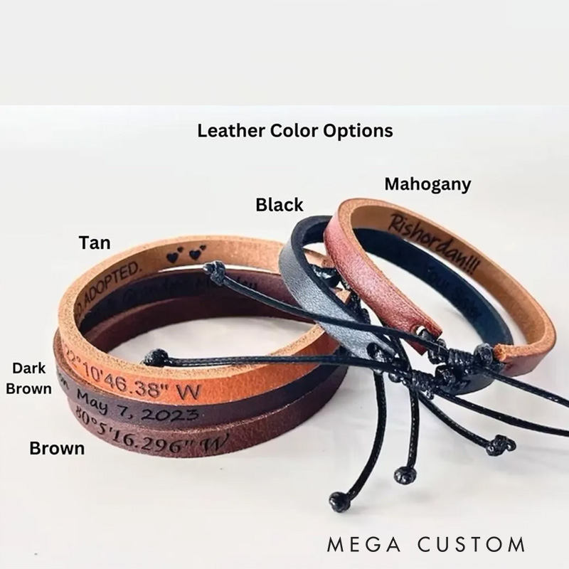 Personalized Custom Engraved Leather Bracelet Unisex Couple Style Ideal Men's Gifts for Father's Day Valentine's Day and Groomsmen Bracelets