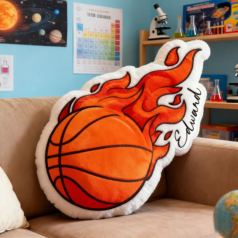 Personalized Basketball Fire Pillow with Custom Name for Kids and Basketball Enthusiasts Christmas Gifts