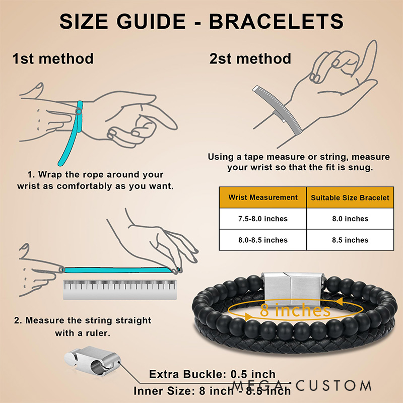 Personalized Beaded Leather Initial Bracelet 6mm Matte Agate Stone Handmade Bracelets Adjustable Mens Bracelet Magnetic Clasp Father's Day gift for Men Bracelets Valentine's Day Gift for groomsman 