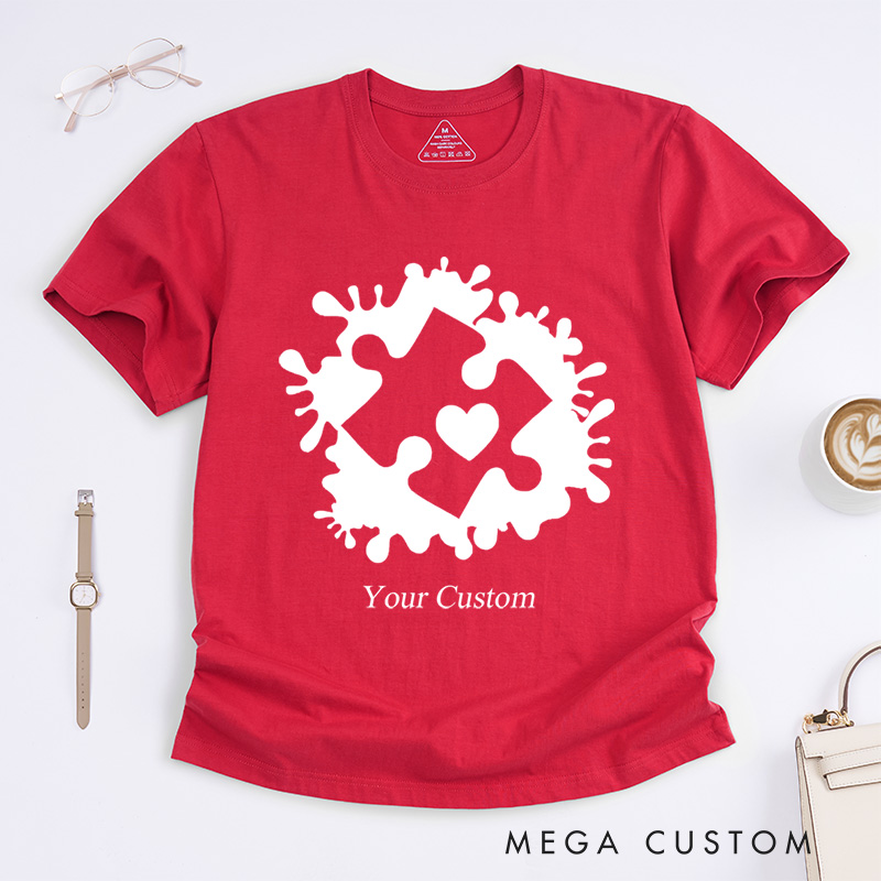 Personalized Autism Awareness Puzzle Heart Celebrating Neurodiversity Support T-Shirt  