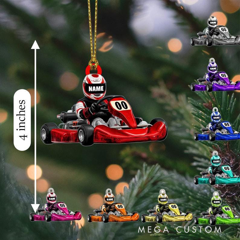 Personalized Racing Car Christmas Ornament, Custom Acrylic Racer with Name and Number, Unique Christmas Tree Gift for Racing Lovers and Motorsport Fans