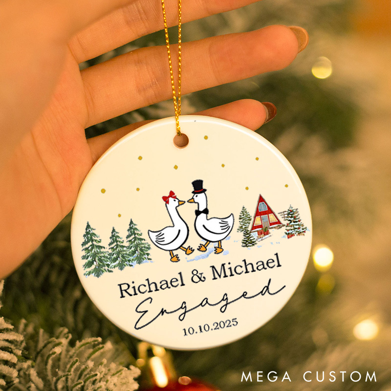 Personalized Funny Goose Couple Engaged Christmas Ornament Couple First Christmas Engaged Ornament