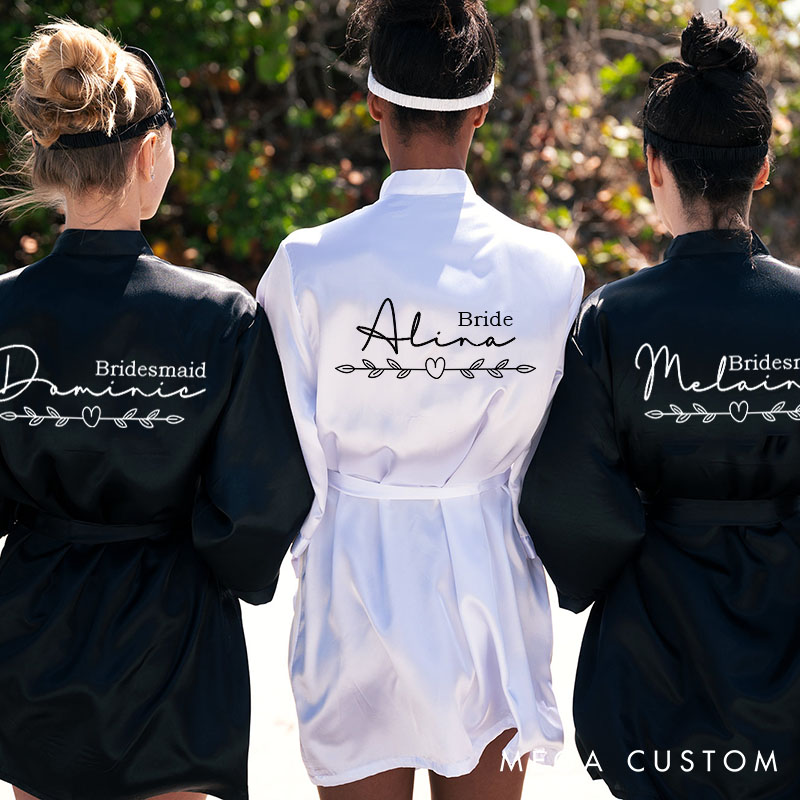 Personalized Heart Olive Branch Bride Robes for Bridesmaid Bachelorette Party Robes