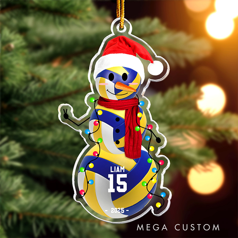 Personalized Sports Themed Snowman Ornament with Customizable Name and Number  