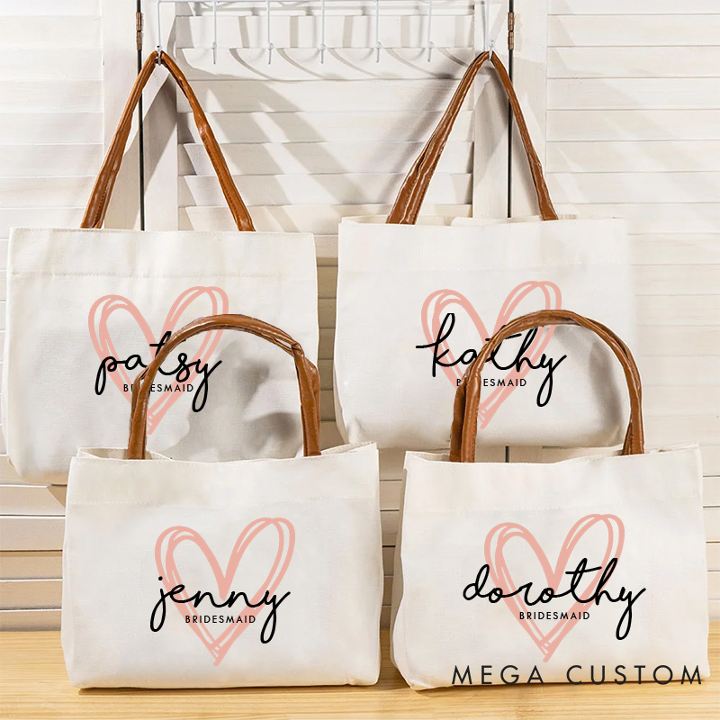 Personalized Bridesmaid Pink Heart Tote Bag with Name Bride Tote Bridal Party Gift