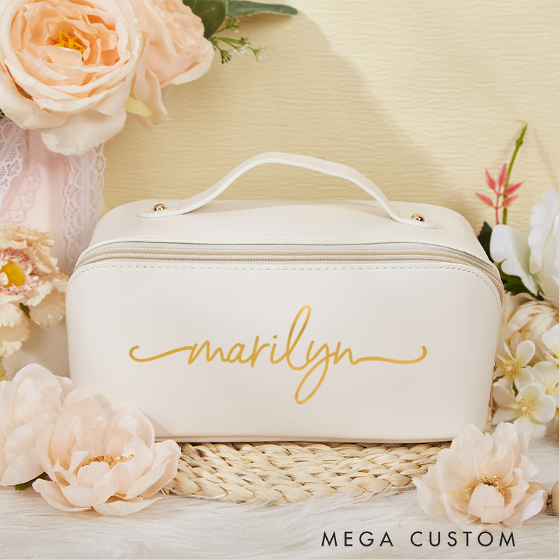 Personalized Leather Makeup Bag Bridesmaid Cosmetic Bag Gift For Her Bachelorette Party Favors 