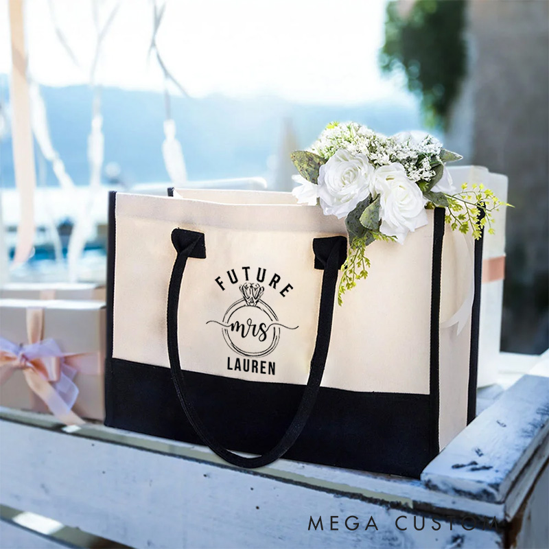 Personalized Future Mrs Cornered Canvas Tote Bag for Fiancee