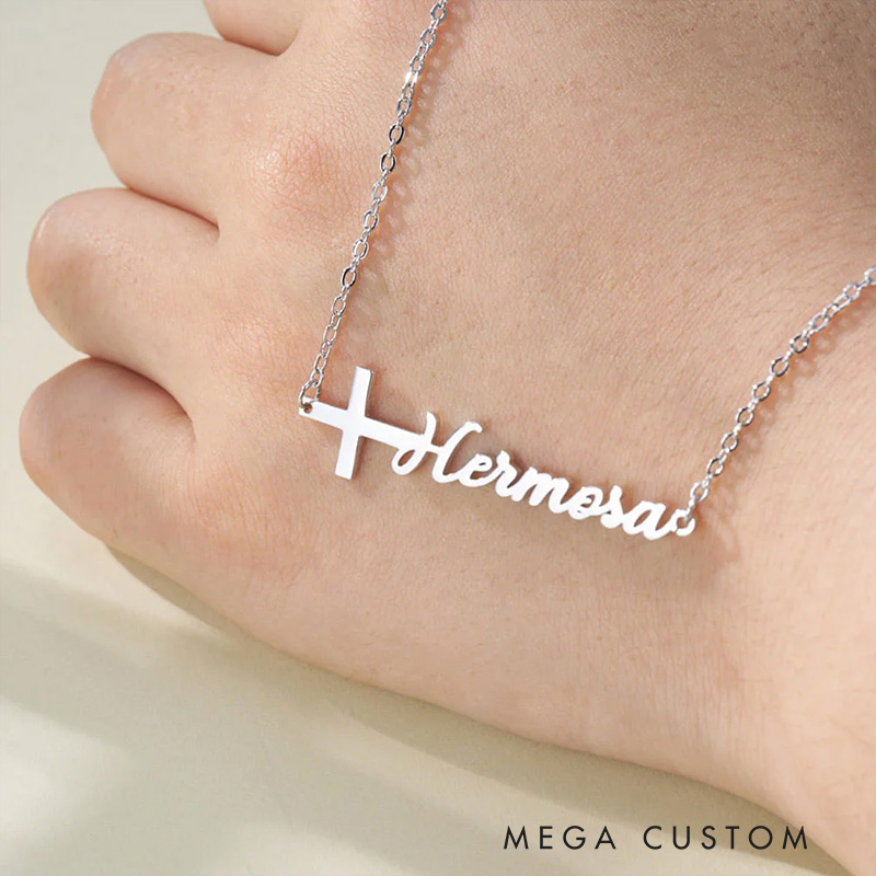 Personalized Cross Name Necklace Minimalist Jewelry Baptism Gift Religious Gift Birthday Gift for Christians Women
